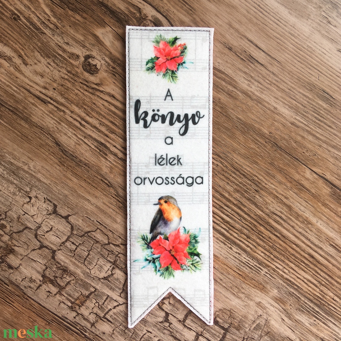 Karácsonyi virágos madár mintás barkácsfilc könyvjelző karácsony - könyv & zene - könyvjelző - Meska.hu