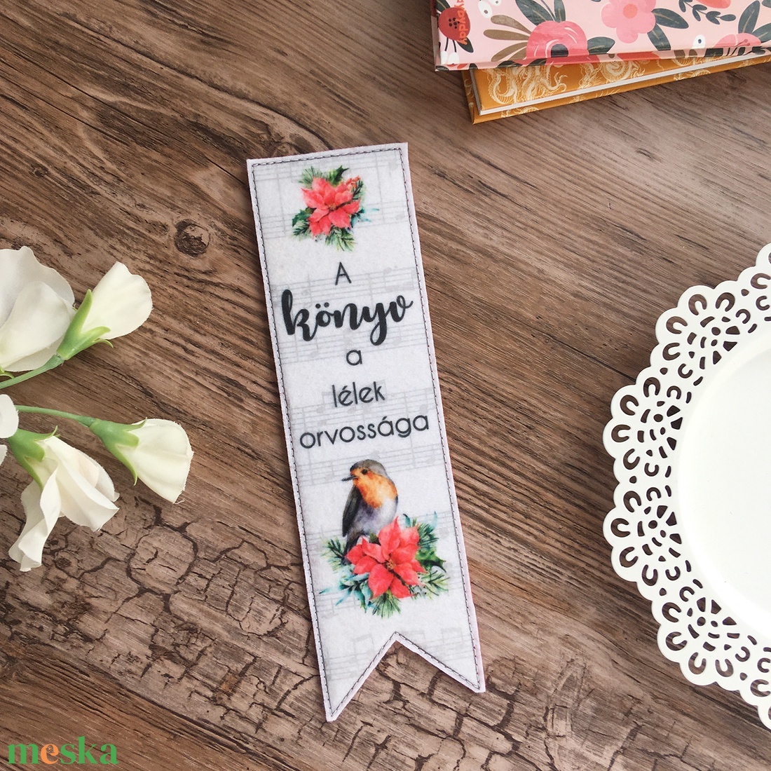 Karácsonyi virágos madár mintás barkácsfilc könyvjelző karácsony - könyv & zene - könyvjelző - Meska.hu