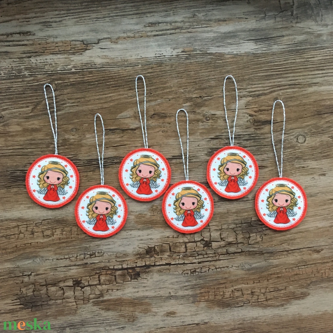 6 db-os karácsonyi filc dísz szett angyalka ezüst akasztós - otthon & életmód - dekoráció - fali és függő dekoráció - függődísz - Meska.hu