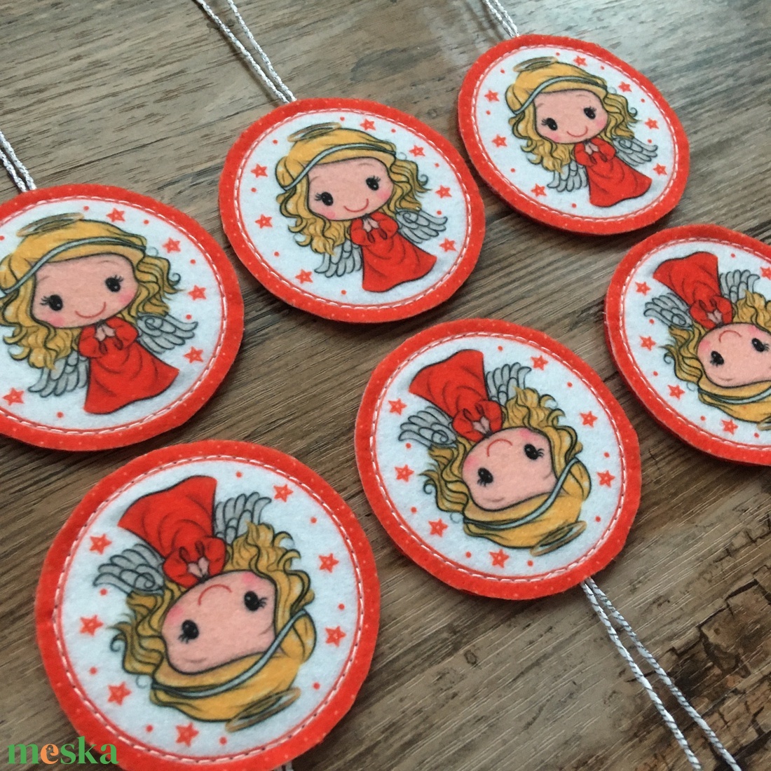 6 db-os karácsonyi filc dísz szett angyalka ezüst akasztós - otthon & életmód - dekoráció - fali és függő dekoráció - függődísz - Meska.hu