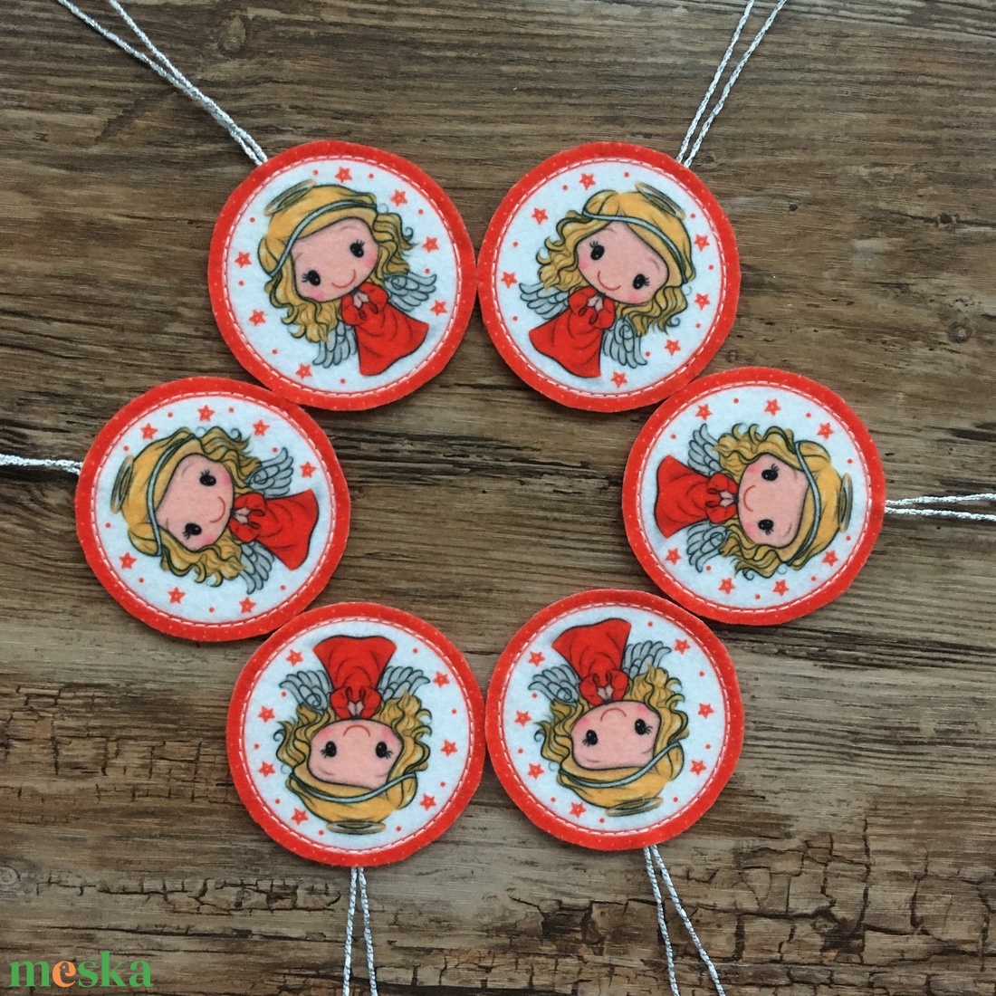 6 db-os karácsonyi filc dísz szett angyalka ezüst akasztós - otthon & életmód - dekoráció - fali és függő dekoráció - függődísz - Meska.hu