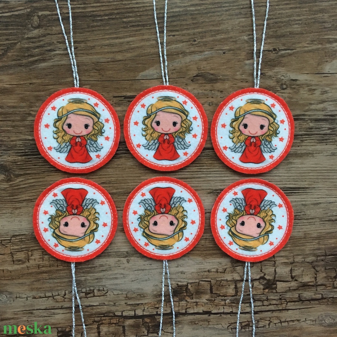 6 db-os karácsonyi filc dísz szett angyalka ezüst akasztós - otthon & életmód - dekoráció - fali és függő dekoráció - függődísz - Meska.hu