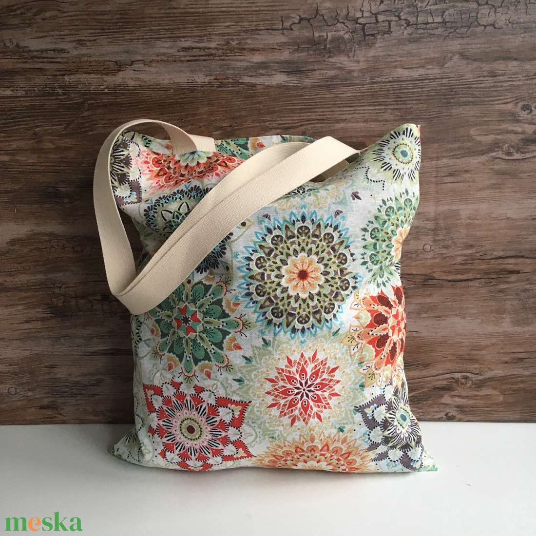 AKCIÓ!!! Zöld narancs mandala mintás vászon szatyor bevásárló táska shopper - táska & tok - bevásárlás & shopper táska - shopper, textiltáska, szatyor - Meska.hu
