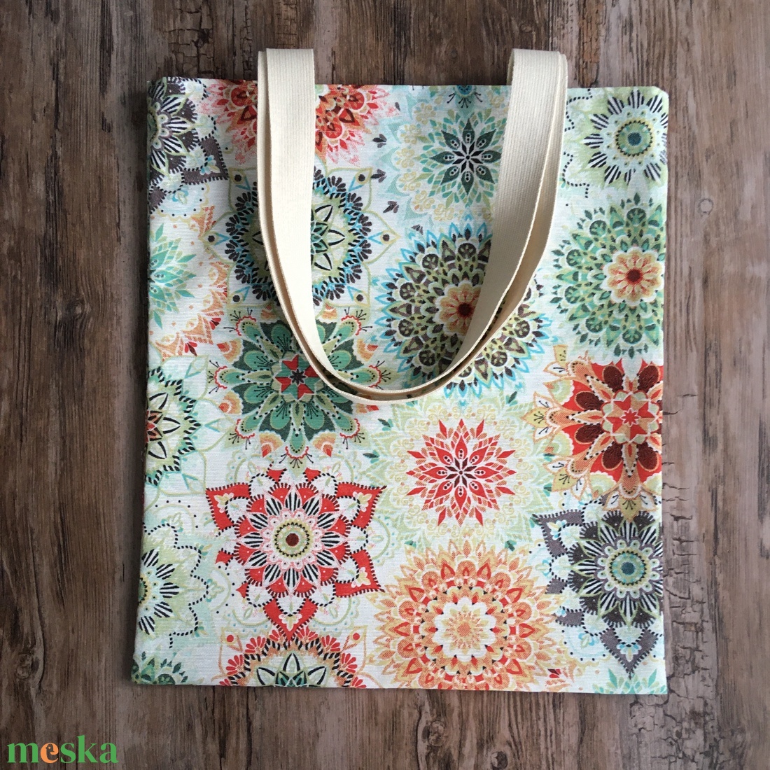 Zöld narancs mandala mintás vászon szatyor bevásárló táska shopper - táska & tok - bevásárlás & shopper táska - shopper, textiltáska, szatyor - Meska.hu