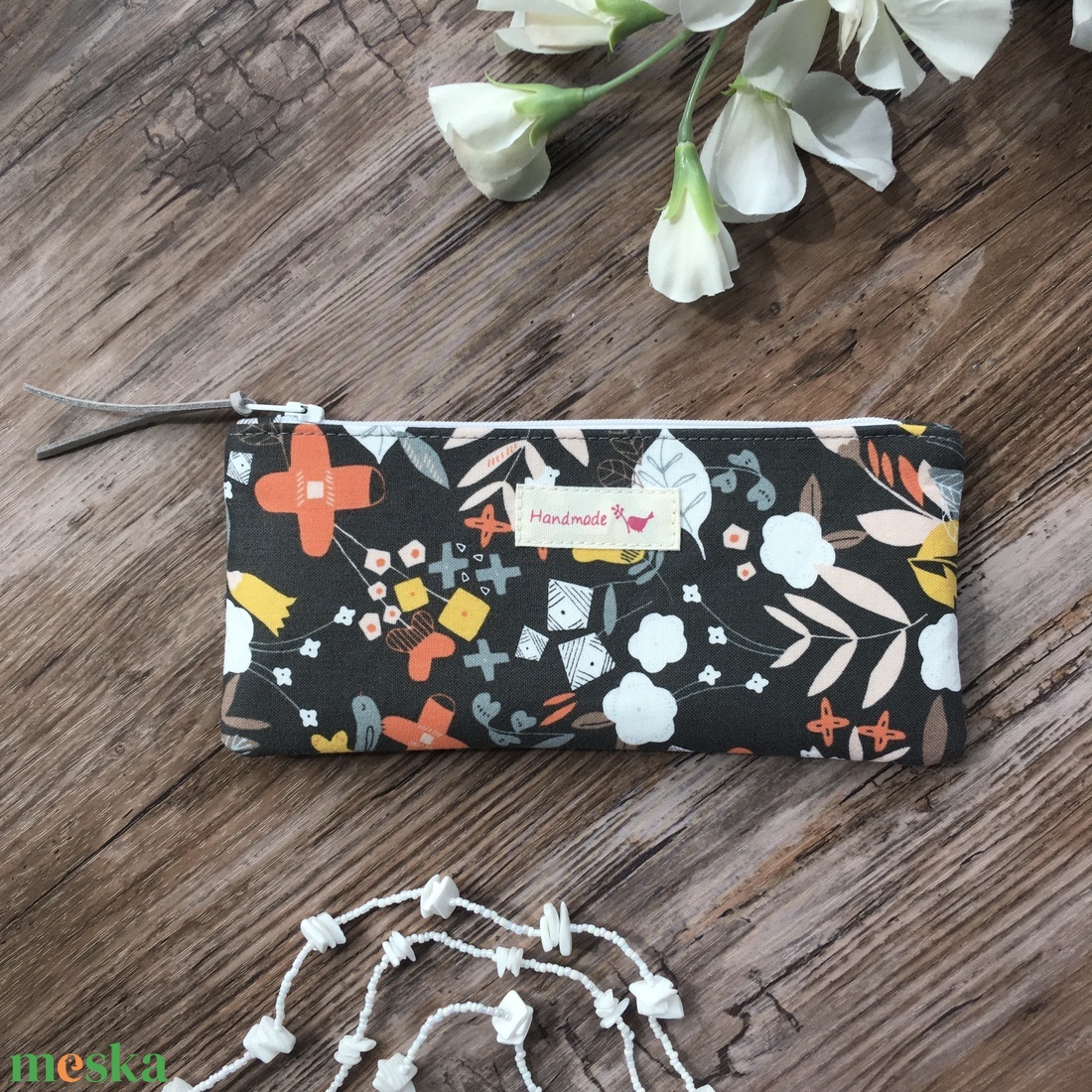 Virágos neszesszer szürke tolltartó szemüvegtok karácsony ajándék - táska & tok - neszesszer - Meska.hu