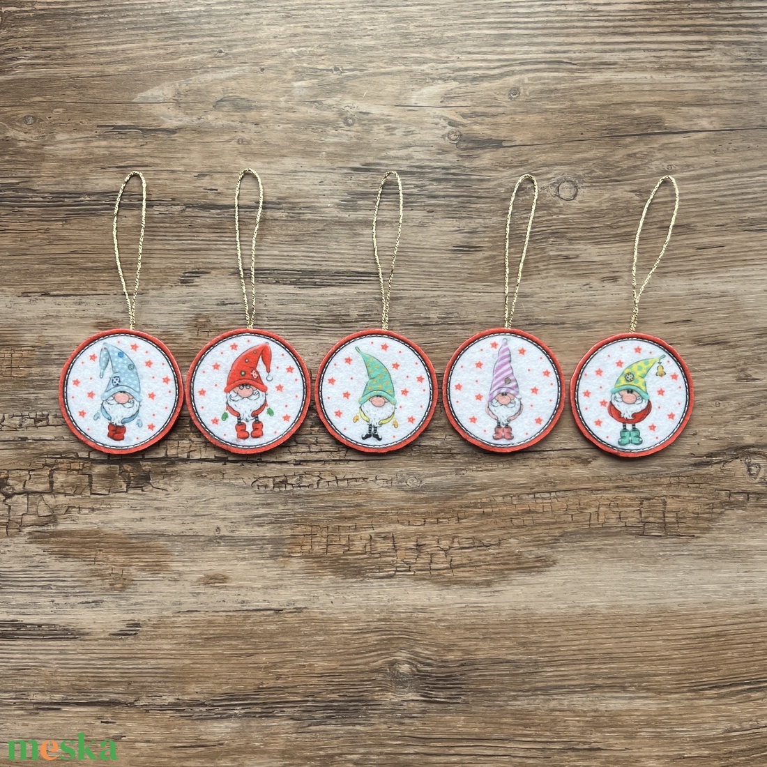 5 db-os karácsonyi filc dísz szett téli manó ezüst akasztós - karácsony - karácsonyi lakásdekoráció - karácsonyfadíszek - Meska.hu