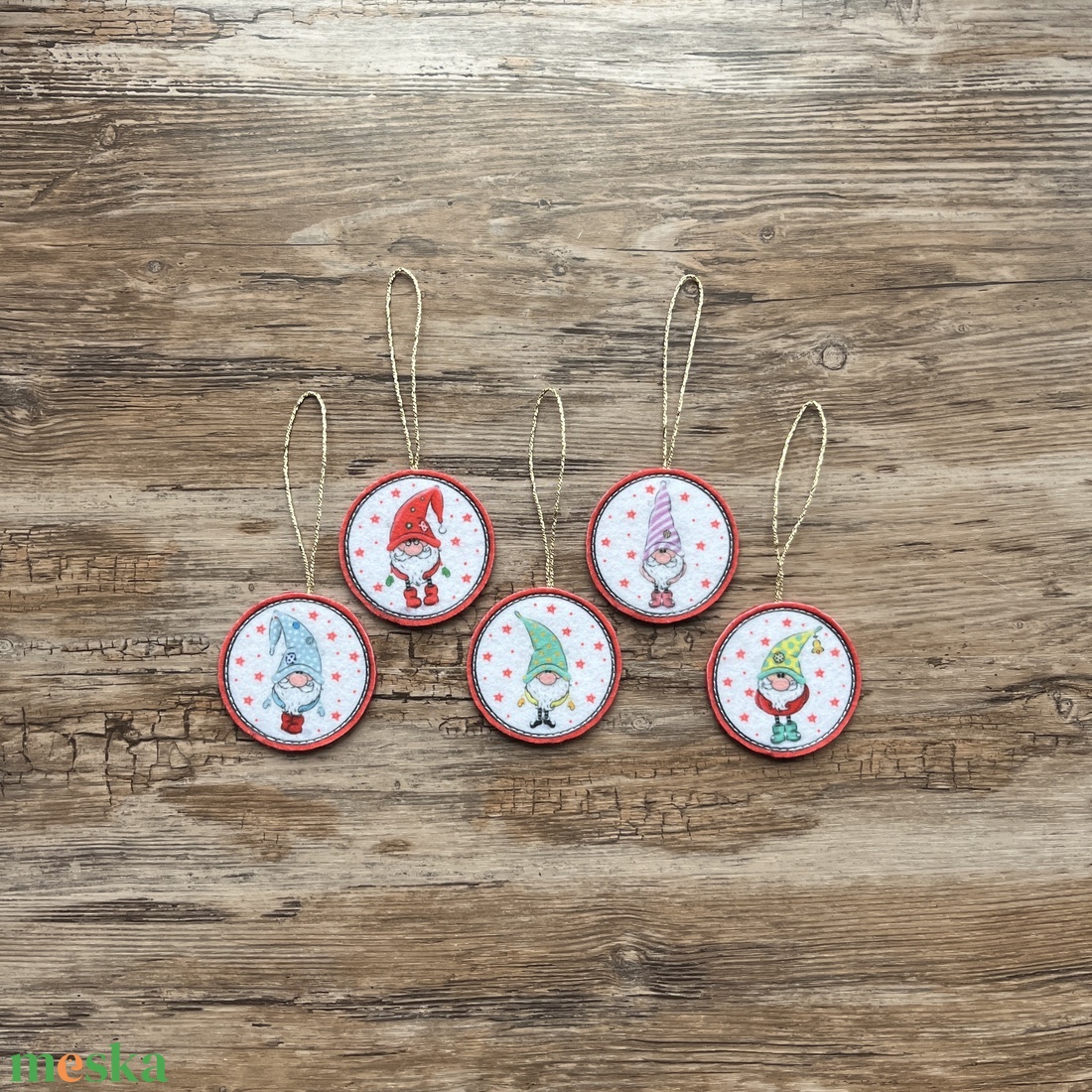 5 db-os karácsonyi filc dísz szett téli manó ezüst akasztós - karácsony - karácsonyi lakásdekoráció - karácsonyfadíszek - Meska.hu