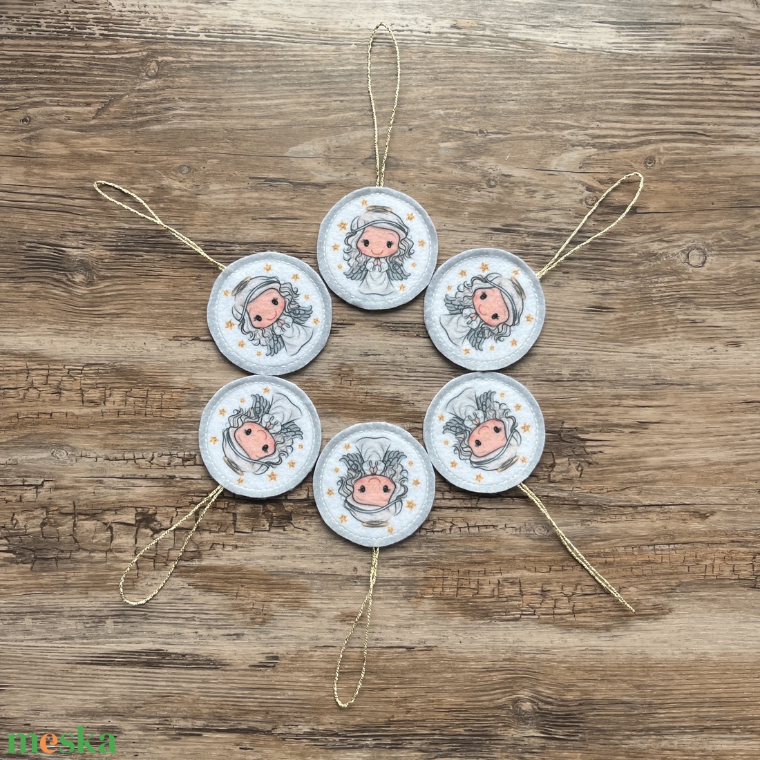 6 db-os karácsonyi filc dísz szett hó angyalka ezüst akasztóval - karácsony - karácsonyi lakásdekoráció - karácsonyfadíszek - Meska.hu