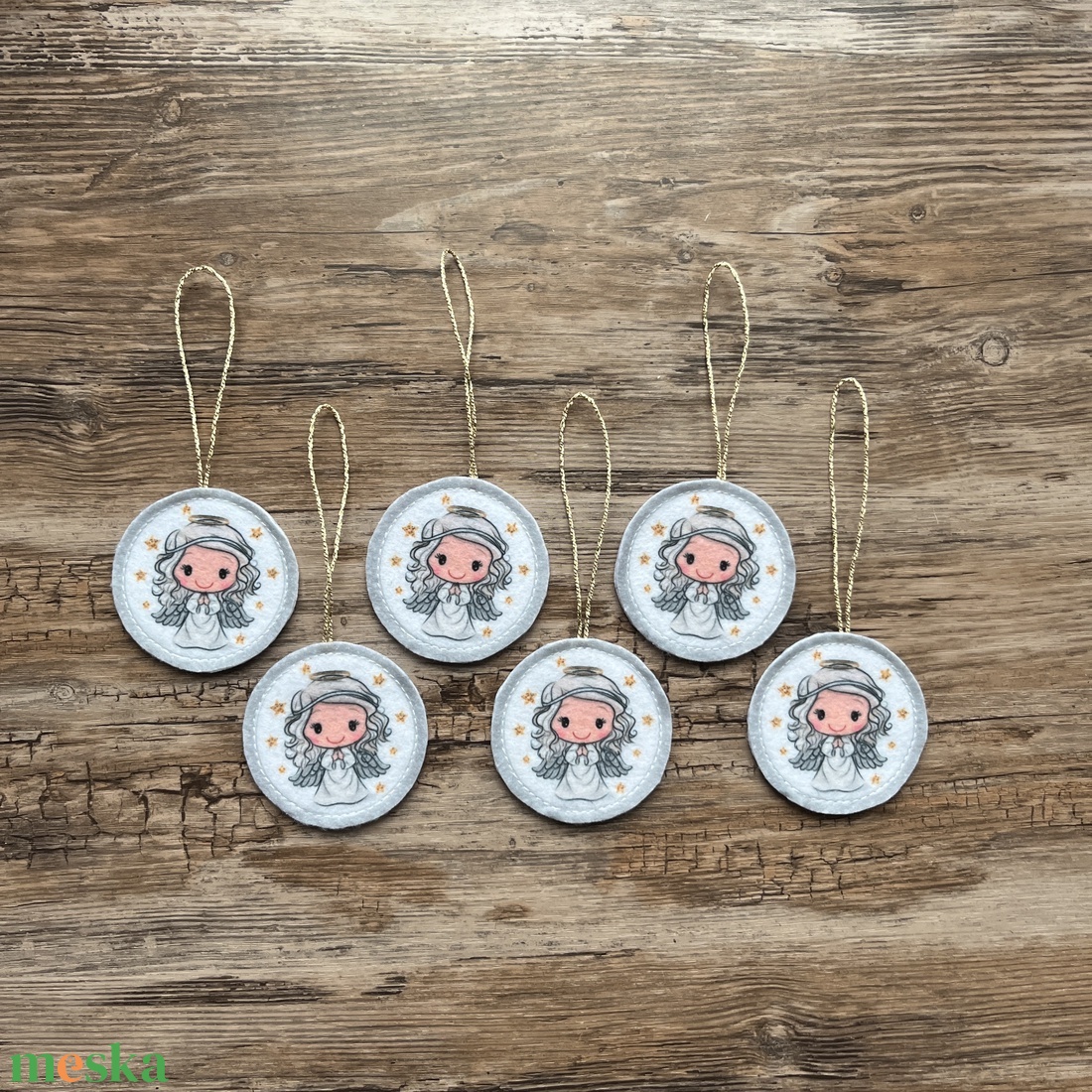 6 db-os karácsonyi filc dísz szett hó angyalka ezüst akasztóval - karácsony - karácsonyi lakásdekoráció - karácsonyfadíszek - Meska.hu