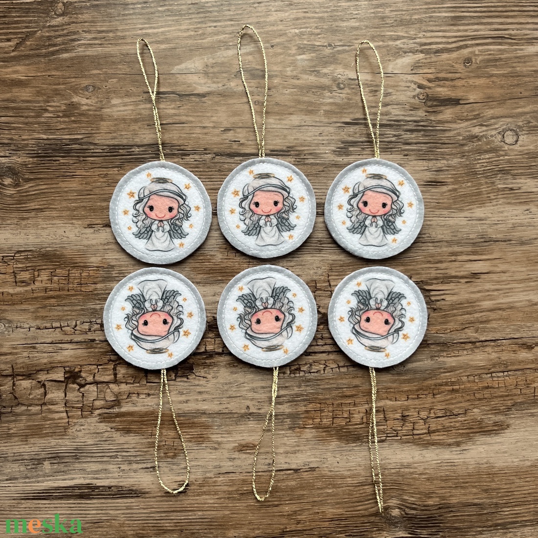 6 db-os karácsonyi filc dísz szett hó angyalka ezüst akasztóval - karácsony - karácsonyi lakásdekoráció - karácsonyfadíszek - Meska.hu