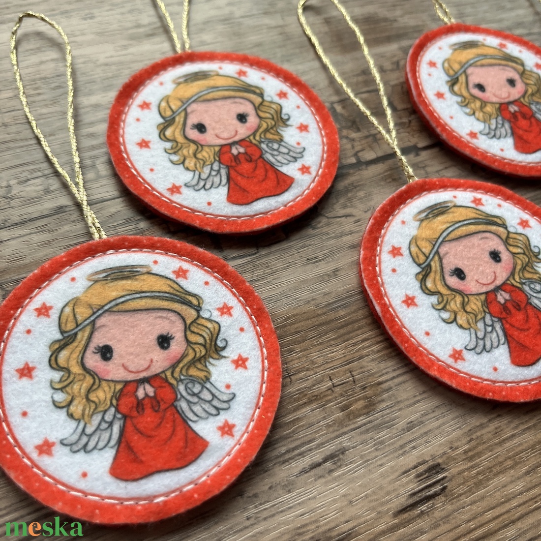 6 db-os karácsonyi filc dísz szett angyalka ezüst akasztós - otthon & életmód - dekoráció - fali és függő dekoráció - függődísz - Meska.hu