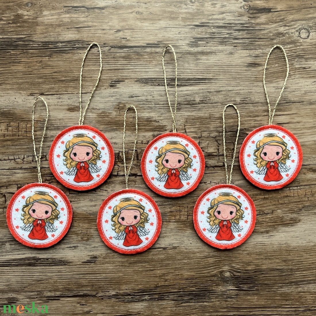 6 db-os karácsonyi filc dísz szett angyalka ezüst akasztós - otthon & életmód - dekoráció - fali és függő dekoráció - függődísz - Meska.hu