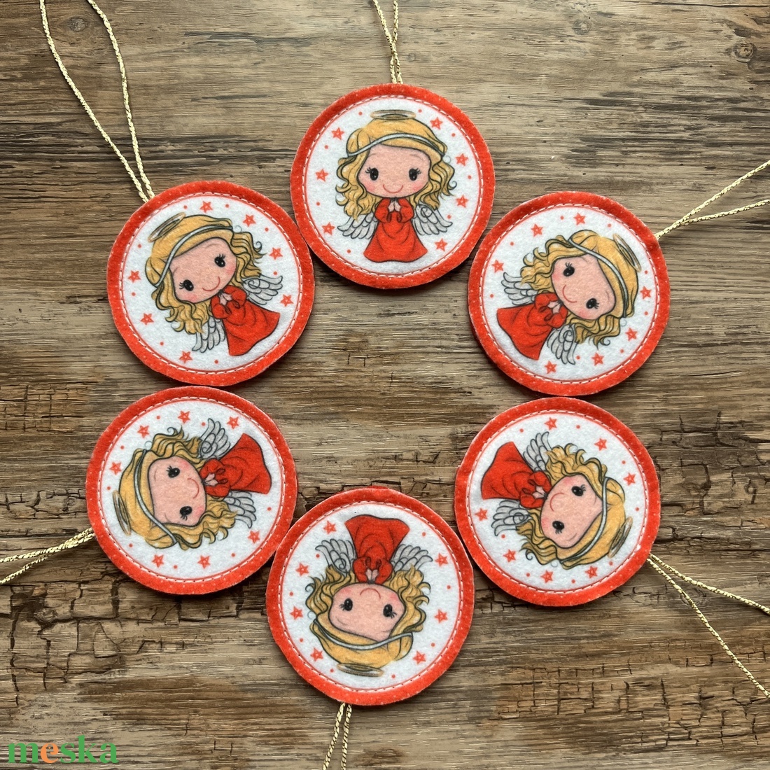 6 db-os karácsonyi filc dísz szett angyalka ezüst akasztós - otthon & életmód - dekoráció - fali és függő dekoráció - függődísz - Meska.hu