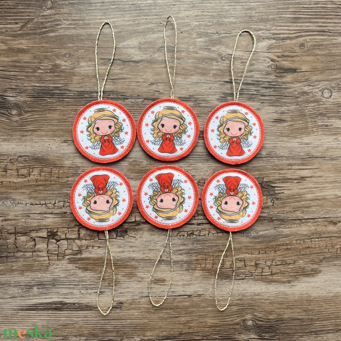 6 db-os karácsonyi filc dísz szett angyalka ezüst akasztós - otthon & életmód - dekoráció - fali és függő dekoráció - függődísz - Meska.hu