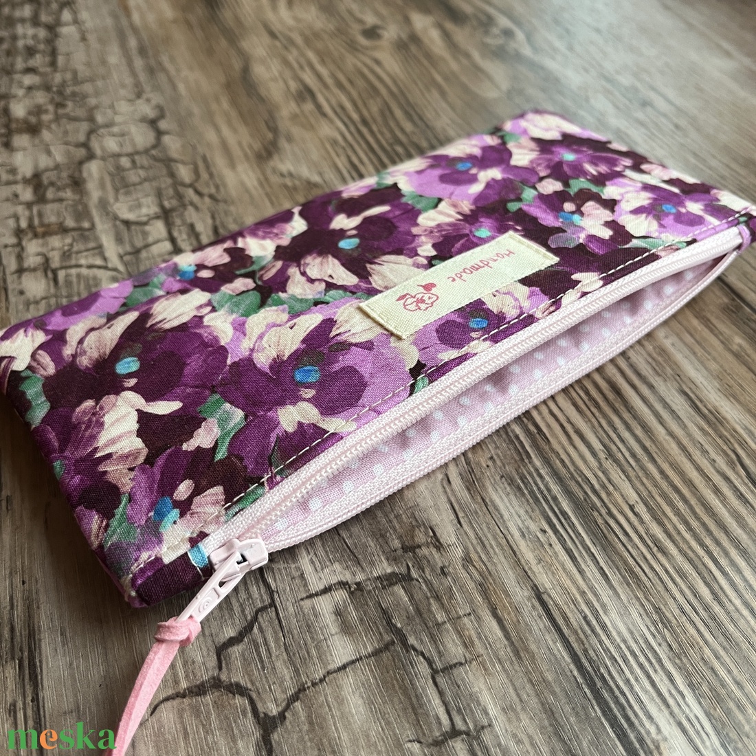 Lila-rózsaszín virágos tolltartó szemüvegtok neszesszer karácsony ajándék - táska & tok - neszesszer - Meska.hu