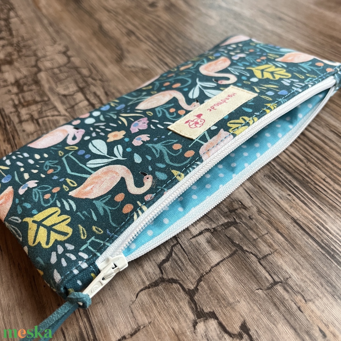 Flamingó mintás neszesszer tolltartó szemüvegtartó türkiz neszeszer gyereknap - táska & tok - neszesszer - Meska.hu