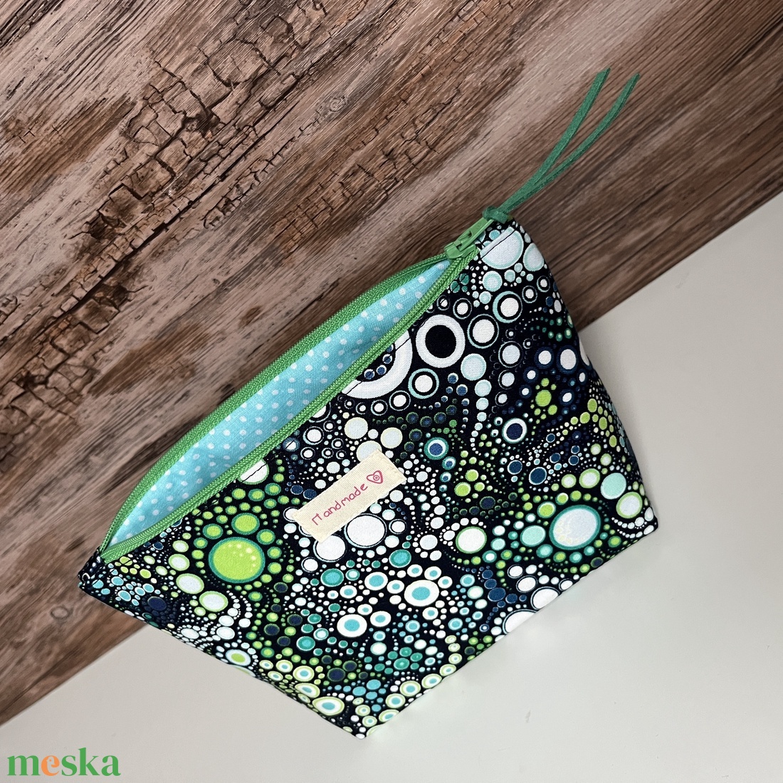 Buborék mintás neszesszer kék-zöld pipere táska karácsony ajándék - táska & tok - neszesszer - Meska.hu