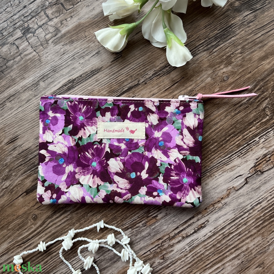 Lila virágos boríték neszesszer irattartó tok erszény karácsony ajándék - táska & tok - neszesszer - Meska.hu