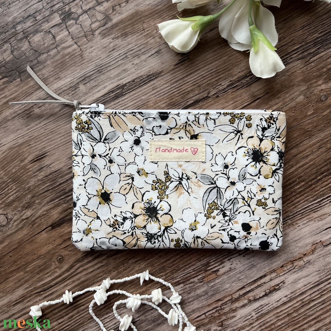 Bézs virágos boríték neszesszer irattartó tok erszény karácsony ajándék - táska & tok - neszesszer - Meska.hu