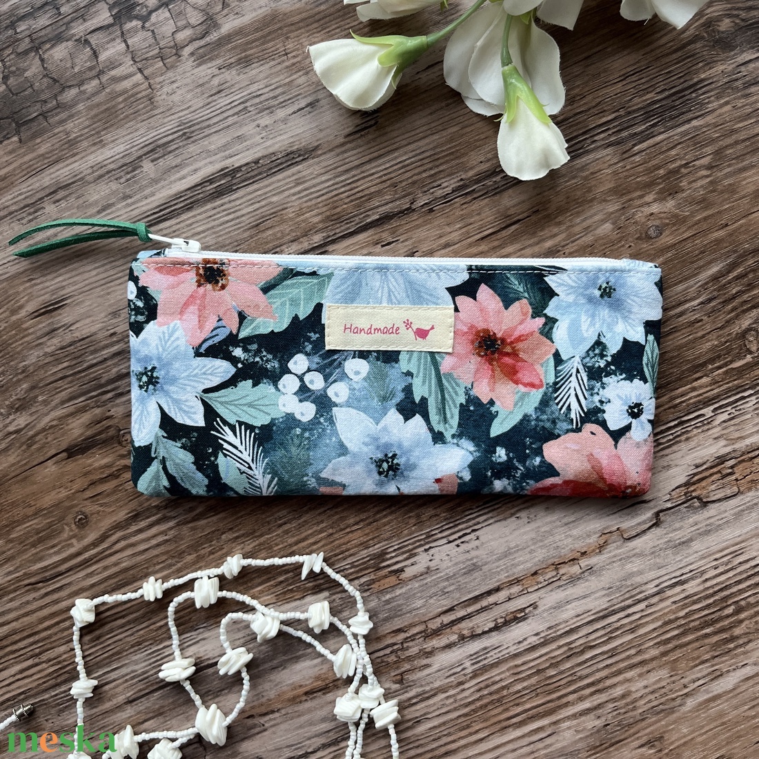 Rózsaszín virágos neszeszer tolltartó szemüvegtartó neszesszer karácsony ajándék - táska & tok - neszesszer - Meska.hu