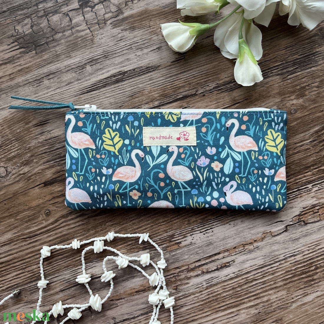 Flamingó mintás neszesszer tolltartó szemüvegtartó türkiz neszeszer gyereknap - táska & tok - neszesszer - Meska.hu