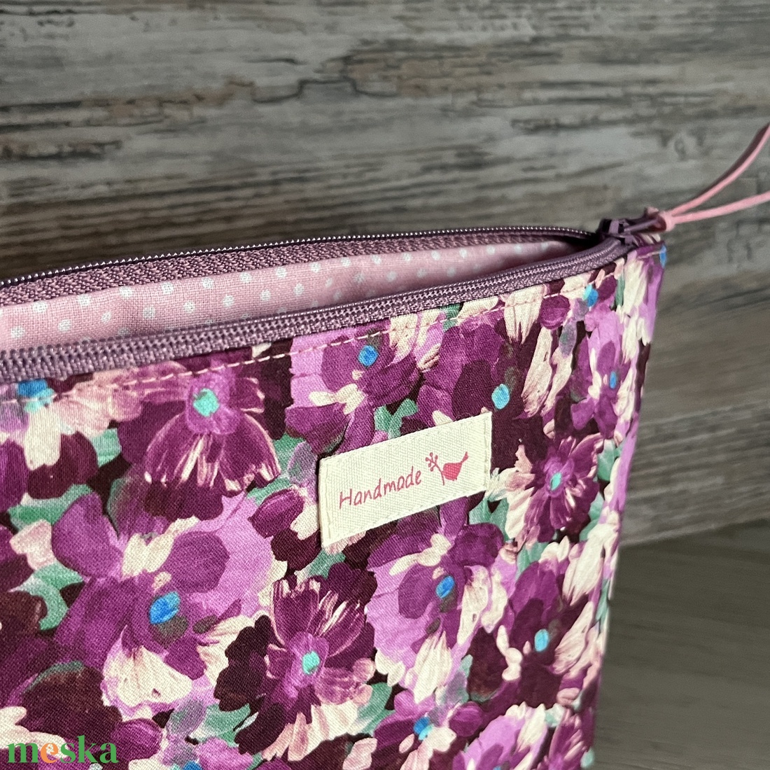 Lila-rózsaszín tavaszi virágos neszesszer pipere táska születésnap gyereknap pedagógusnap neszeszer - táska & tok - neszesszer - Meska.hu