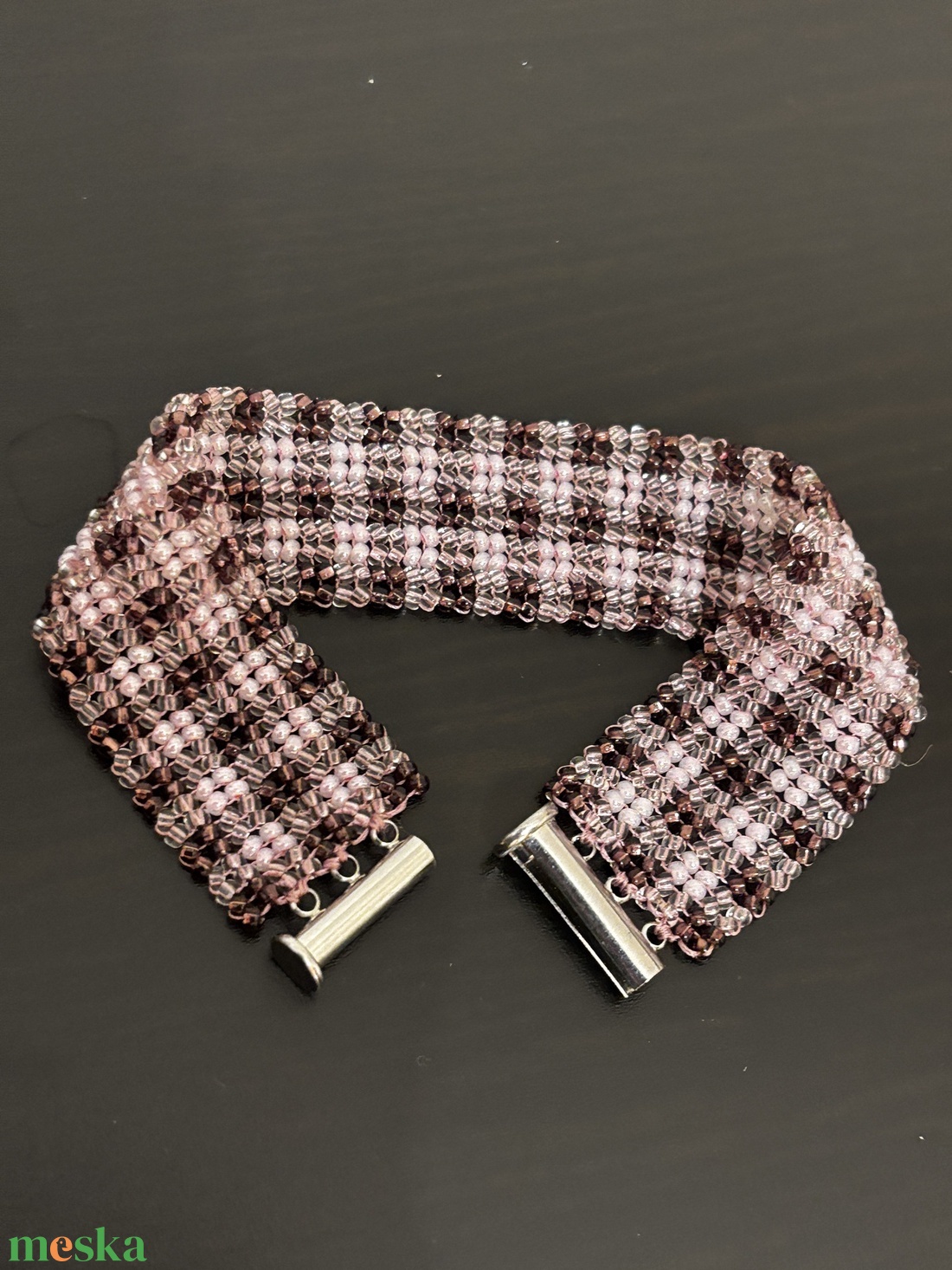 Rózsaszín pepita karkötő - ékszer - karkötő - gyöngyös karkötő - Meska.hu