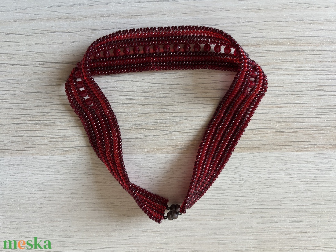 Piros kristályos nyakpánt - ékszer - nyaklánc - gyöngyös nyaklánc - Meska.hu