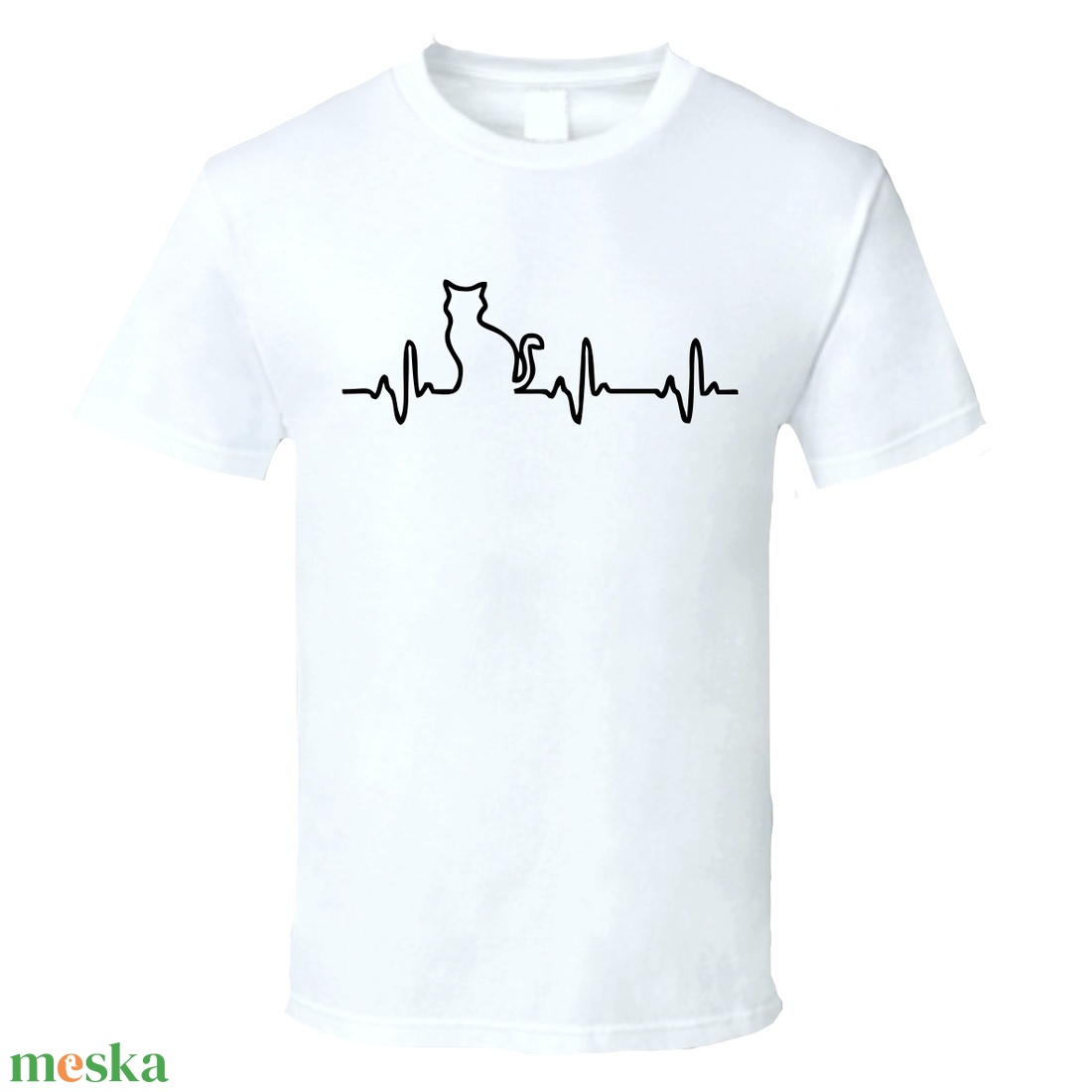 Macskás EKG póló  - ruha & divat - férfi ruha - póló - Meska.hu