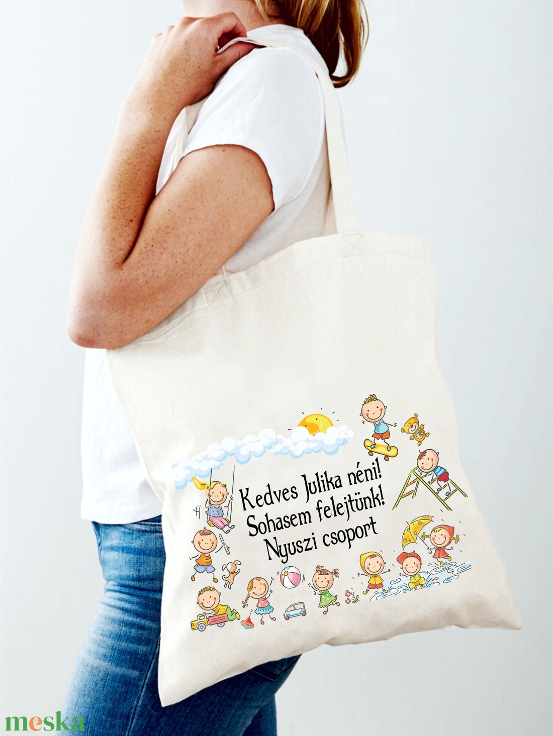 Egyedi vászontáska óvónéniknek, tanító néniknek - táska & tok - bevásárlás & shopper táska - shopper, textiltáska, szatyor - Meska.hu