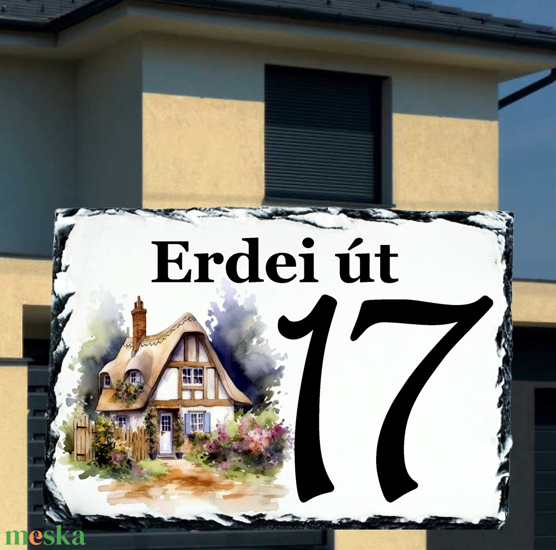 Egyedi festett házszámtábla házikó mintával - otthon & életmód - ház & kert - házszám - Meska.hu