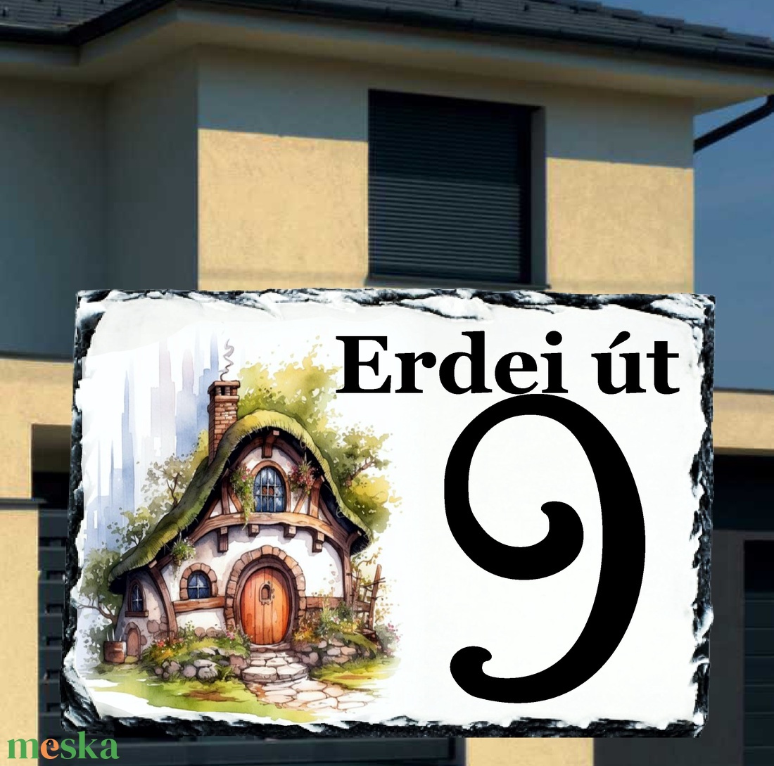 Egyedi festett házszámtábla házikó mintával - otthon & életmód - ház & kert - házszám - Meska.hu