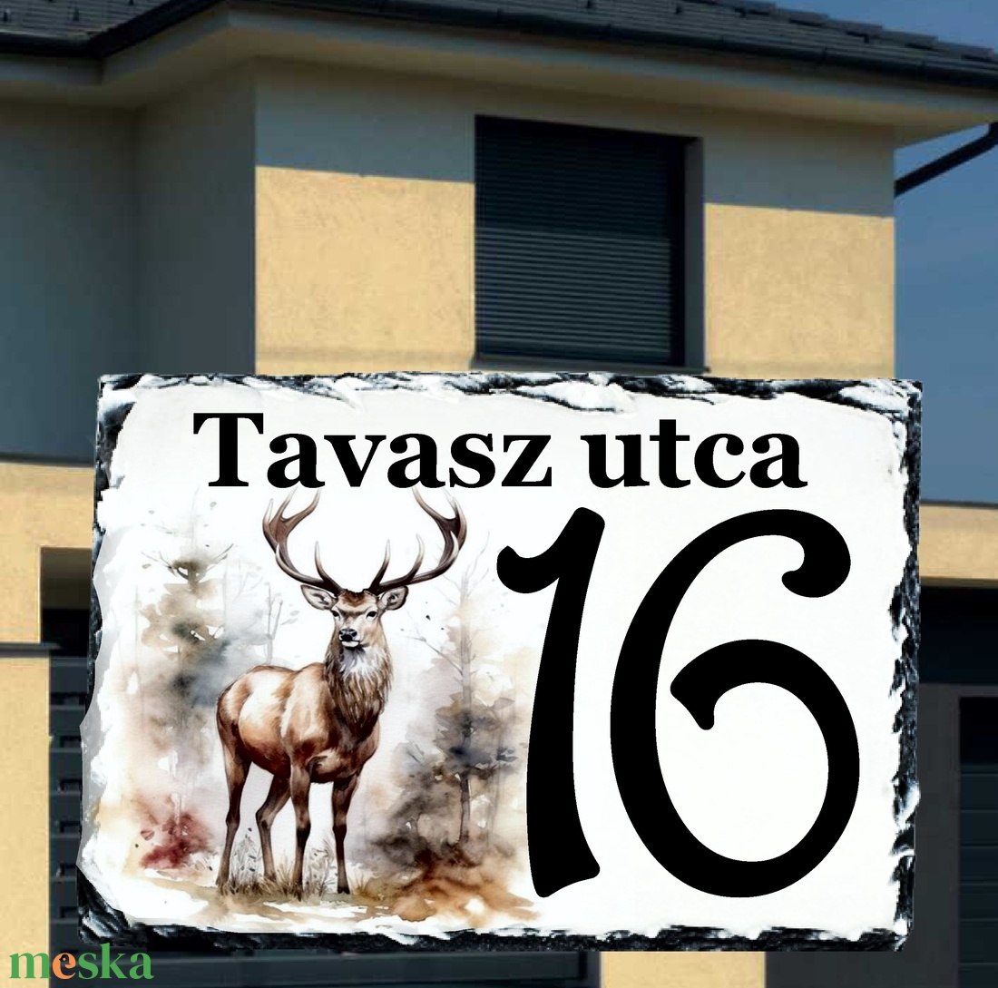 Egyedi festett házszámtábla szarvas mintával - otthon & életmód - ház & kert - házszám - Meska.hu
