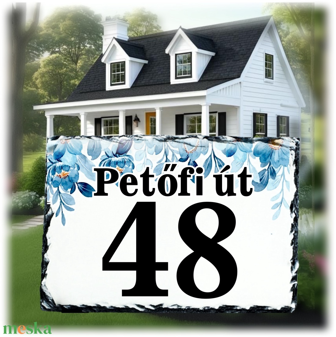 Házszám tábla kék virágos - otthon & életmód - ház & kert - házszám - Meska.hu