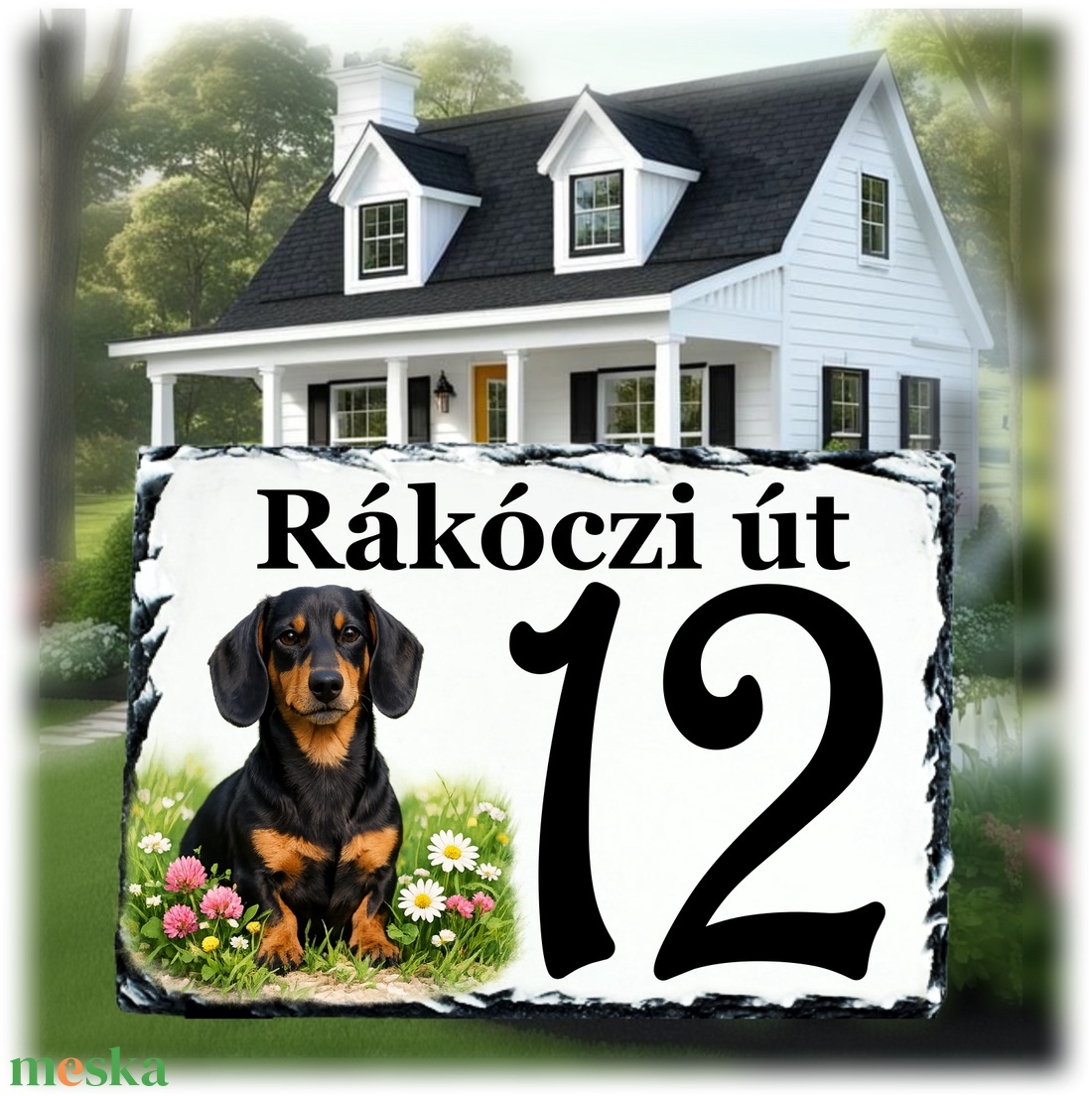 Házszámtábla - tacskó mintával - otthon & életmód - ház & kert - házszám - Meska.hu
