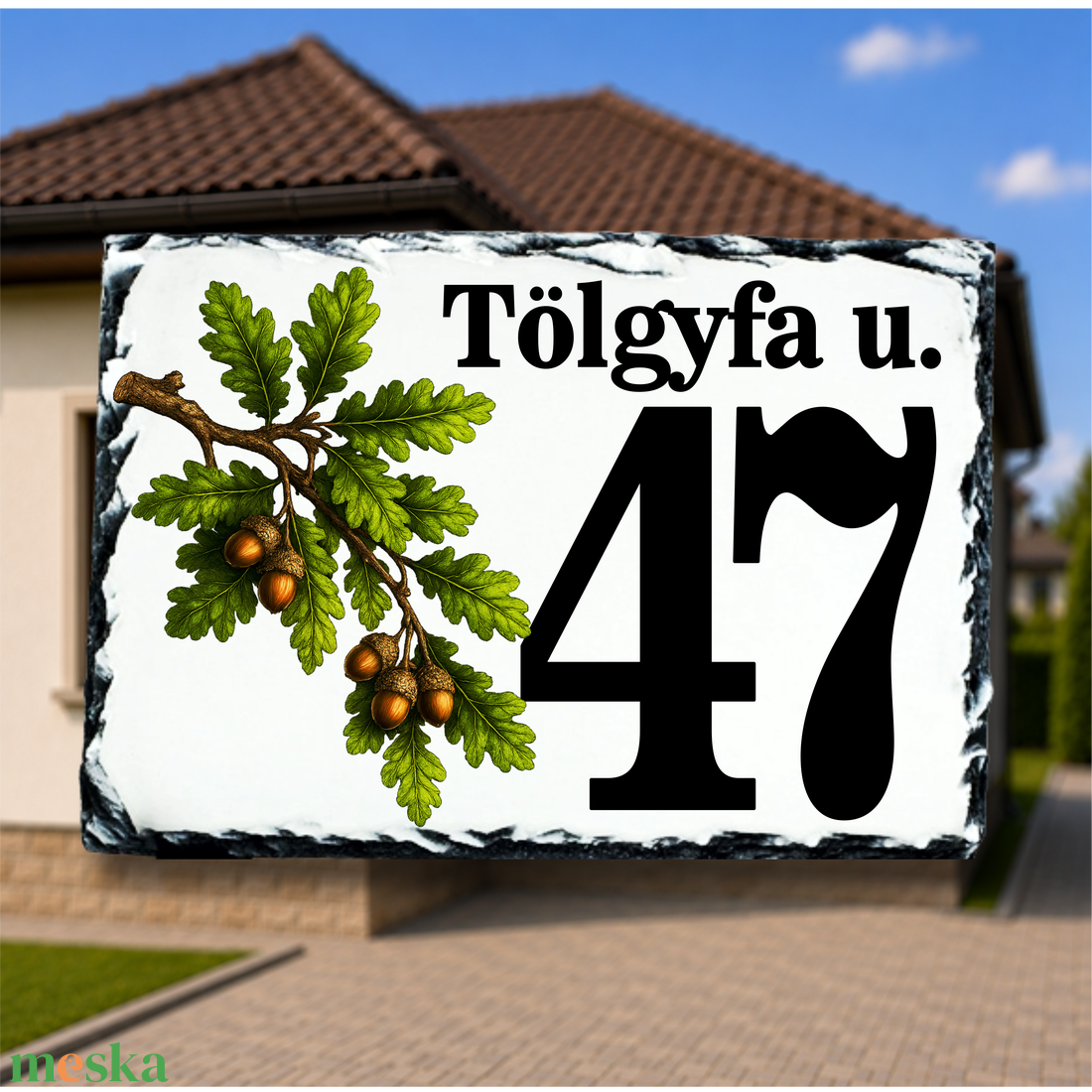 Házszámtábla egyedi tervezésű tölgy mintájú festett képpel - otthon & életmód - ház & kert - házszám - Meska.hu