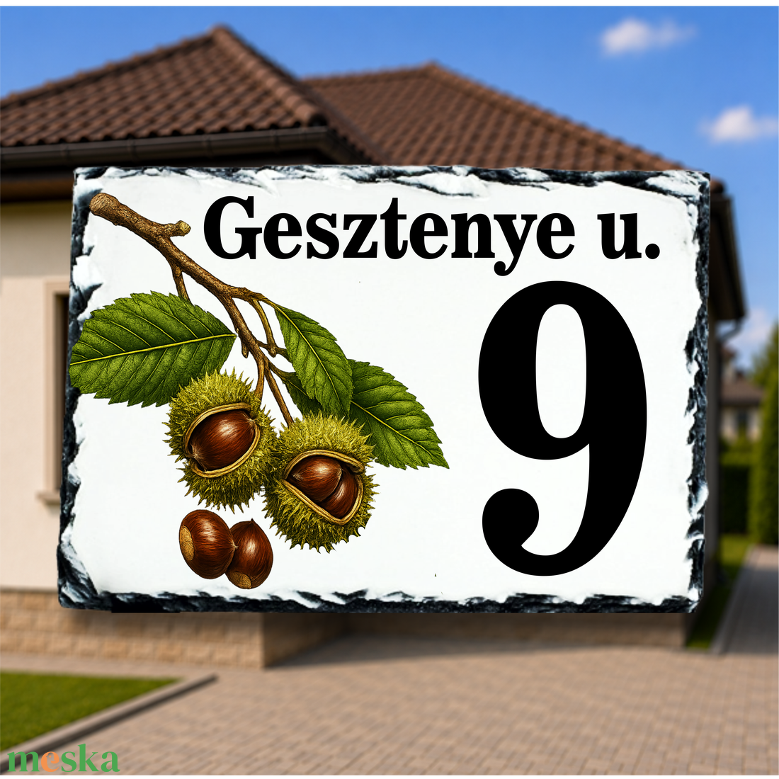 Házszámtábla egyedi tervezésű gesztenye mintájú festett képpel - otthon & életmód - ház & kert - házszám - Meska.hu