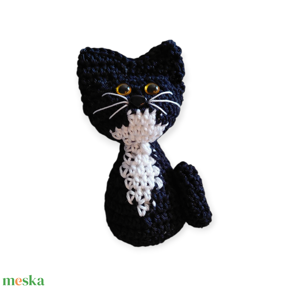 Ülő cica fekete-fehér  - játék & sport - plüssállat & játékfigura - cica - Meska.hu