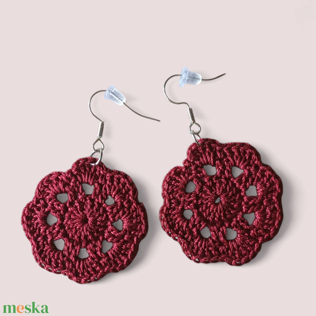 Csipkerózsa fülbevaló bordó - ékszer - fülbevaló - lógó fülbevaló - Meska.hu