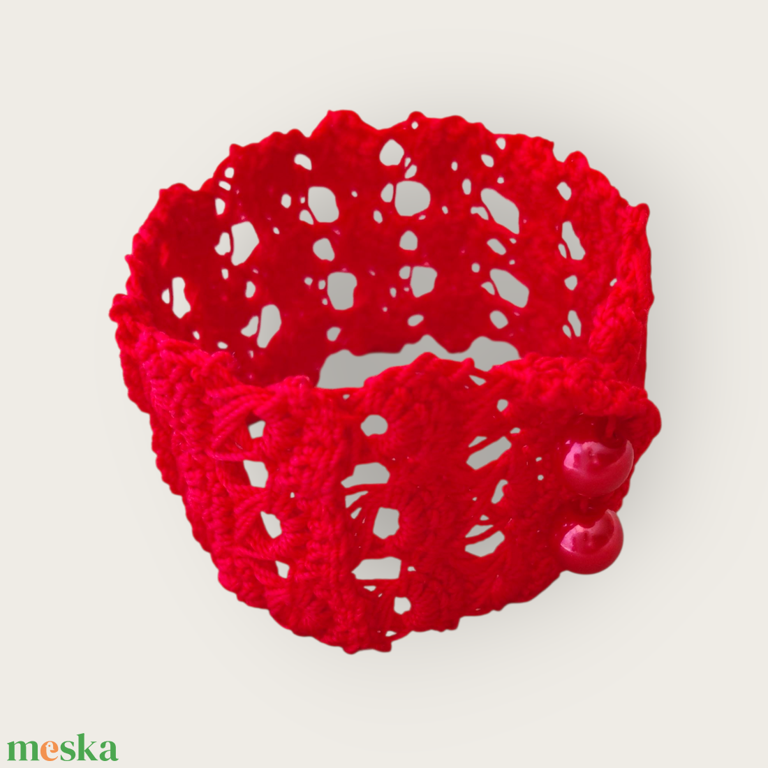 Csipke karkötő 3 soros piros  - ékszer - karkötő - fonott karkötő - Meska.hu