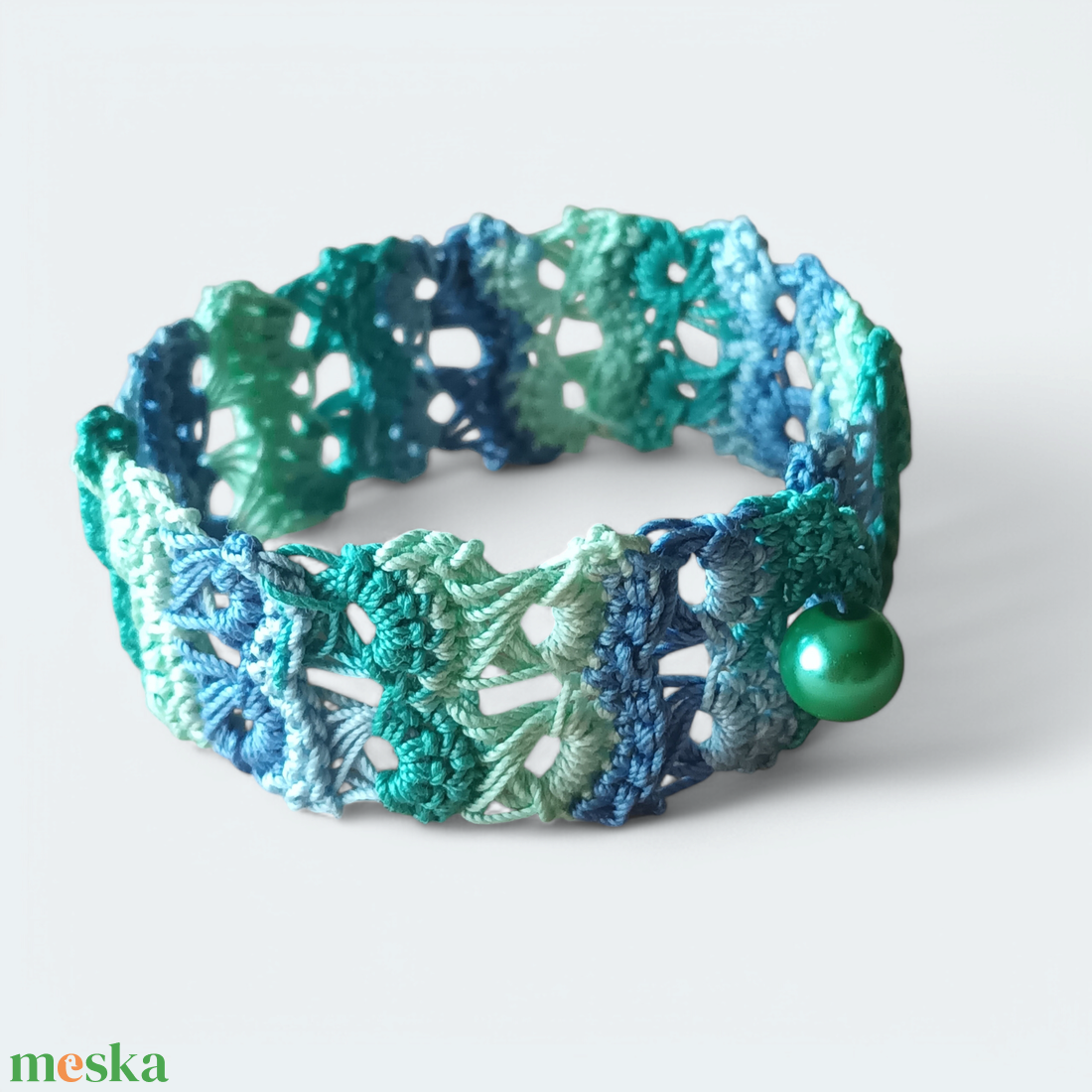 Csipke karkötő 2 soros türkiz színváltós  - ékszer - karkötő - fonott karkötő - Meska.hu