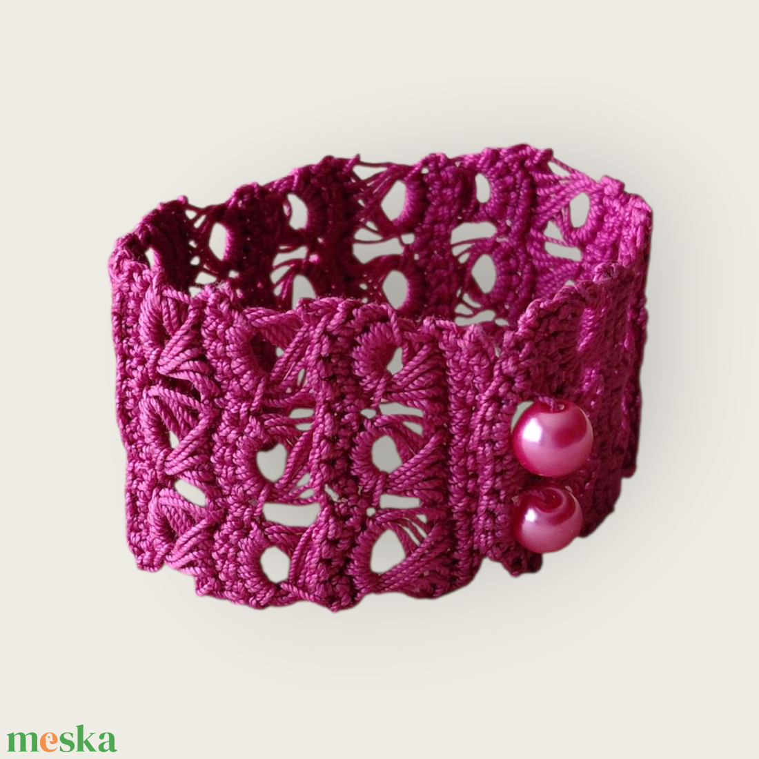 Csipke karkötő 3 soros fukszia  - ékszer - karkötő - fonott karkötő - Meska.hu