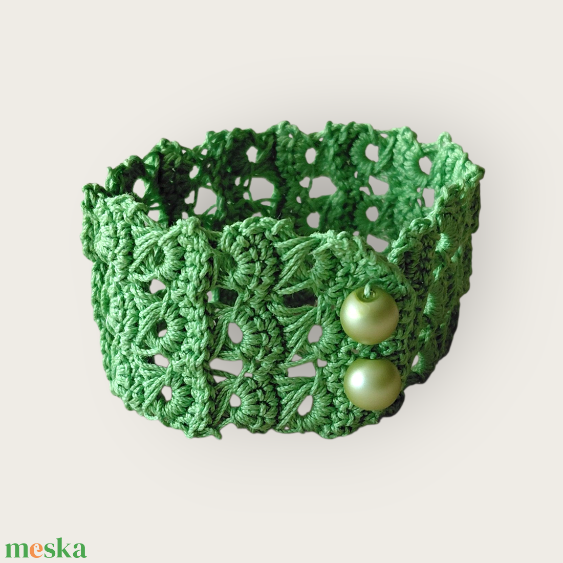 Csipke karkötő 3 soros zöld - ékszer - karkötő - fonott karkötő - Meska.hu