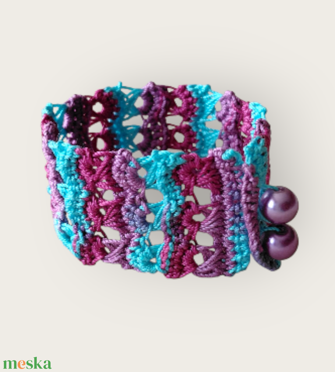 Csipke karkötő 3 soros lila-türkiz  - ékszer - karkötő - fonott karkötő - Meska.hu