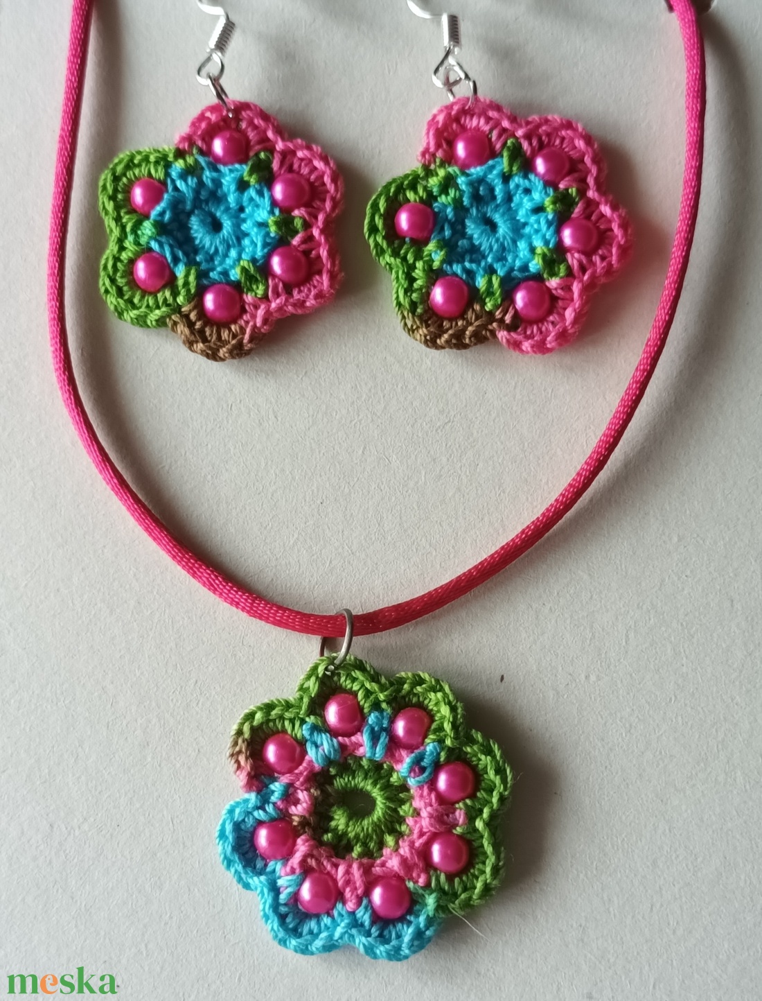 Gerbera  ékszergarnitúra pink-türkiz  - ékszer - ékszerszett - Meska.hu