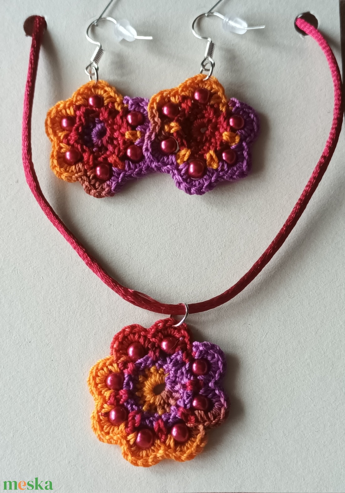 Gerbera  ékszergarnitúra lila-piros  - ékszer - ékszerszett - Meska.hu