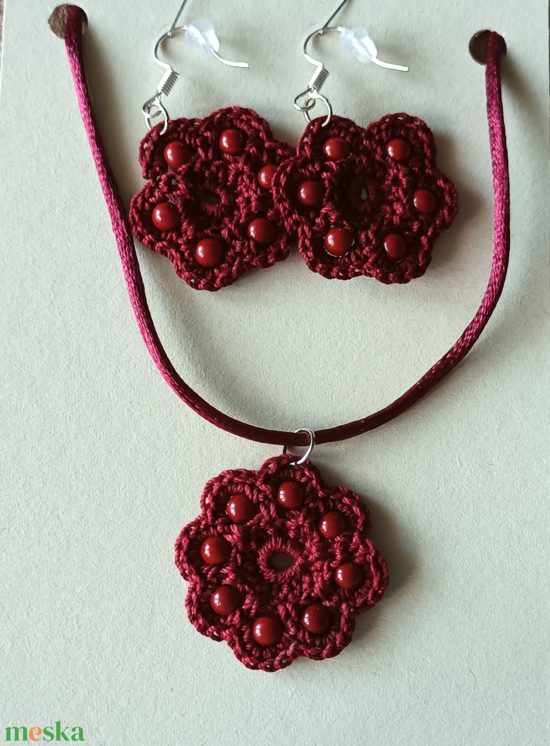 Gerbera  ékszergarnitúra bordó  - ékszer - ékszerszett - Meska.hu