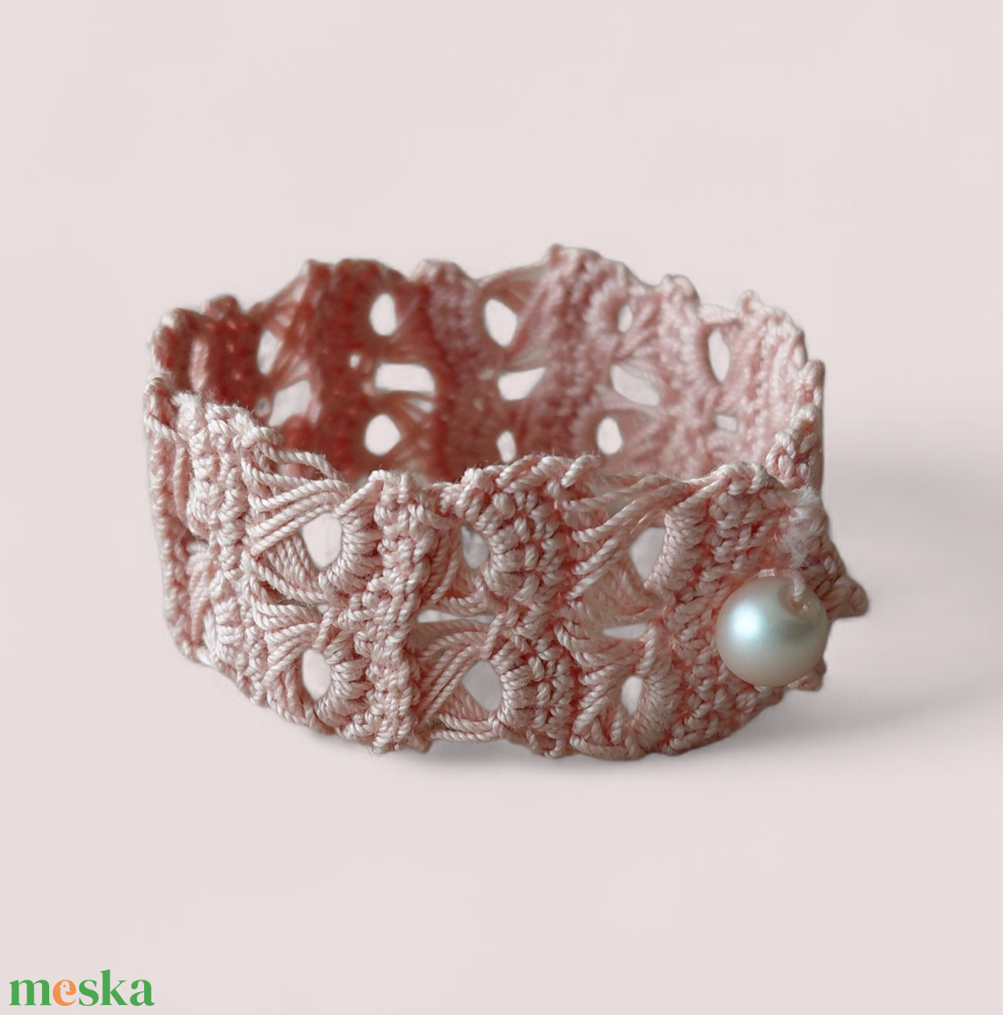 Csipke karkötő 2 soros lazac  - ékszer - karkötő - fonott karkötő - Meska.hu