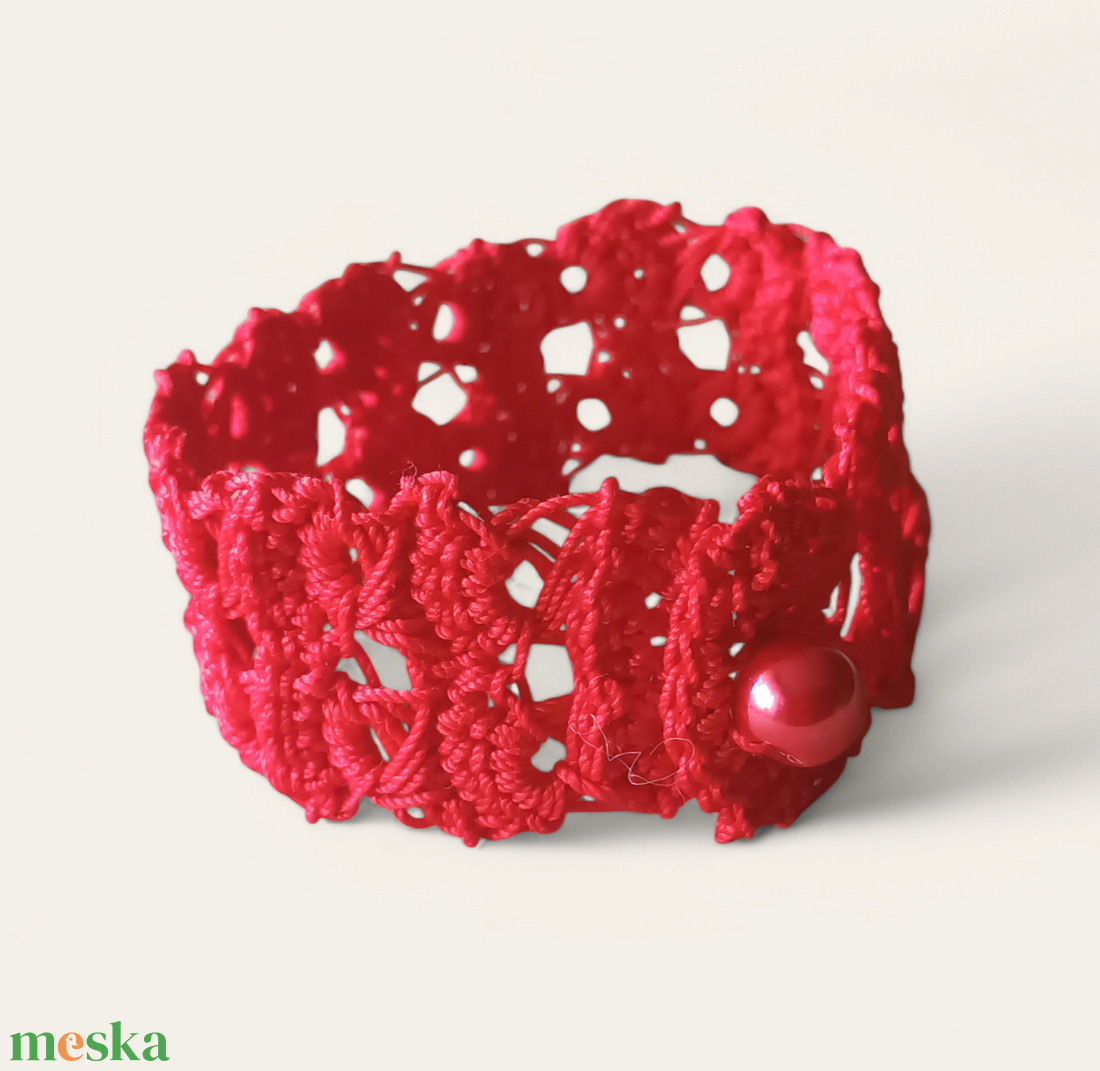 Csipke karkötő 2 soros piros  - ékszer - karkötő - fonott karkötő - Meska.hu