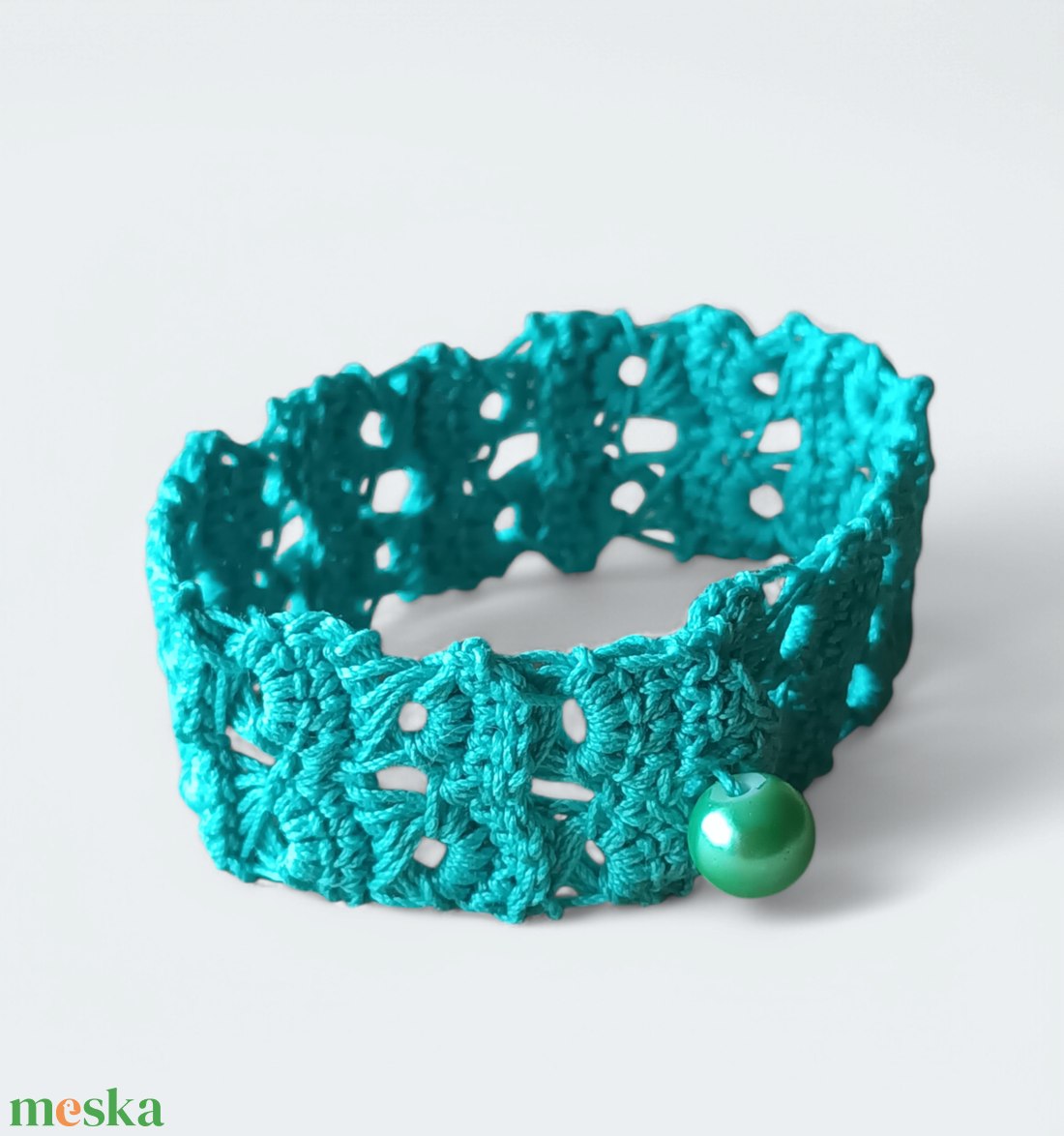 Csipke karkötő 2 soros türkizzöld  - ékszer - karkötő - fonott karkötő - Meska.hu